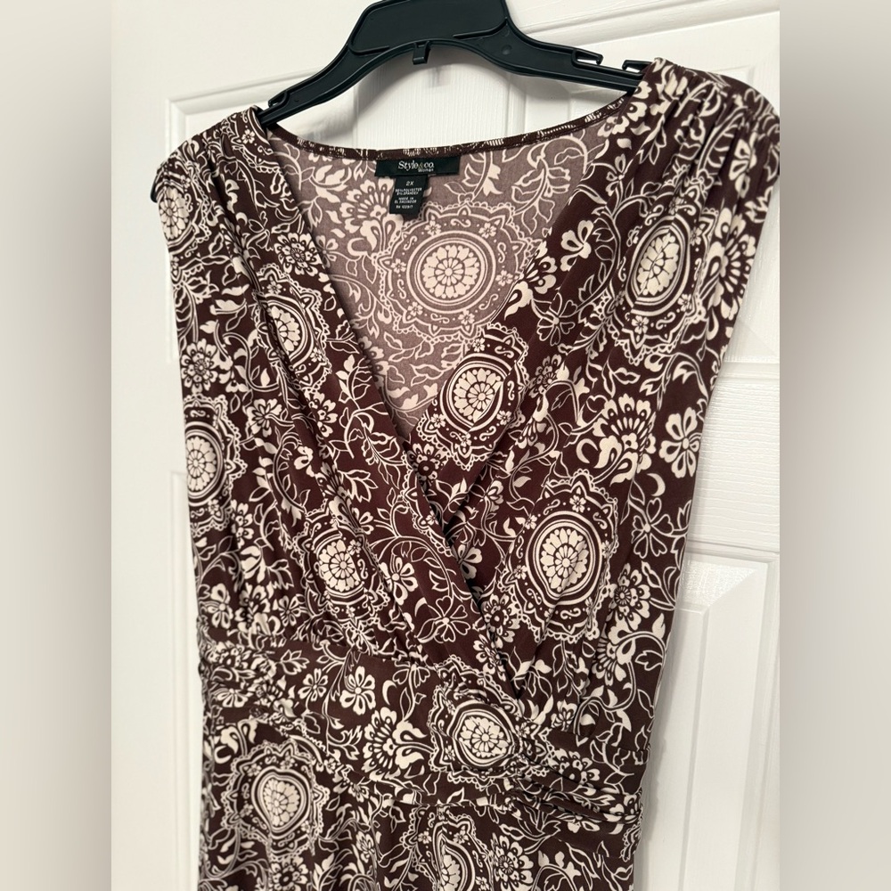 Style & Co. Brown and White Midi Dress
